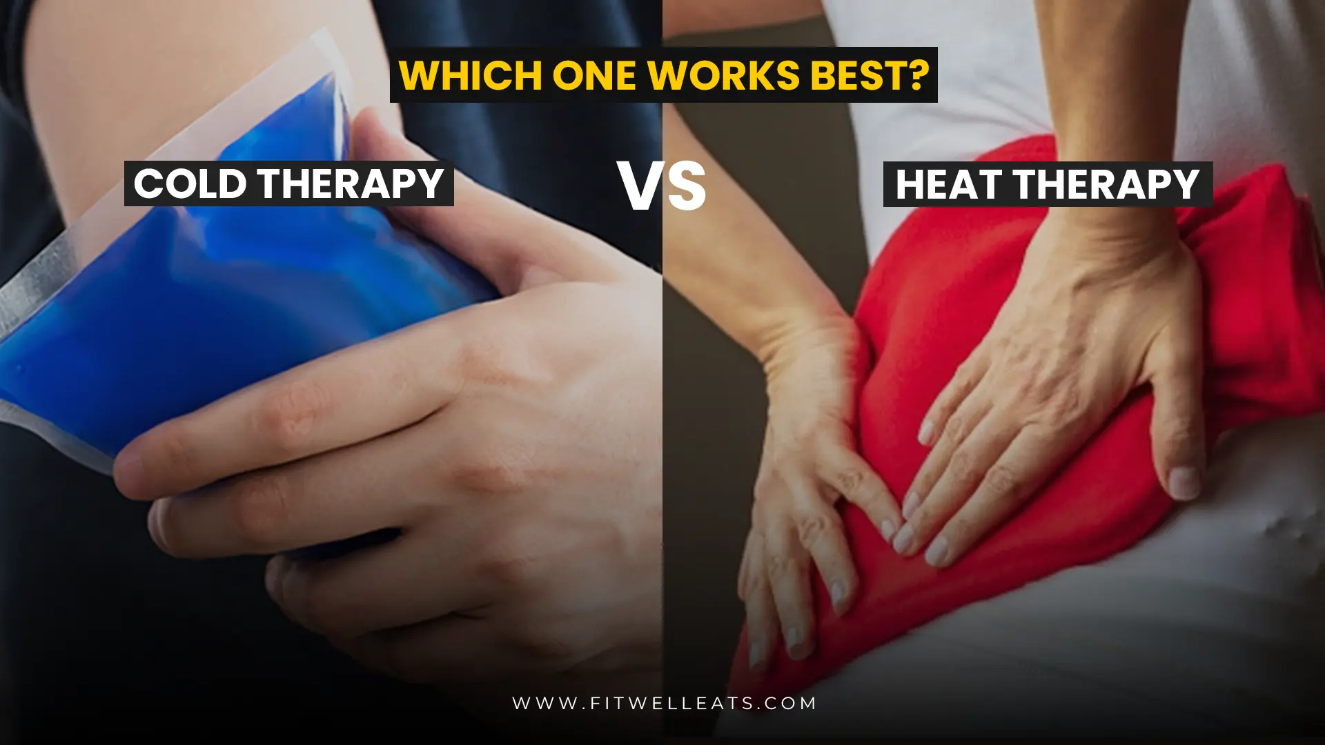 Athlete using cold compression therapy and another using a heat wrap to relieve muscle soreness – showcasing cold vs. heat therapy recovery methods.